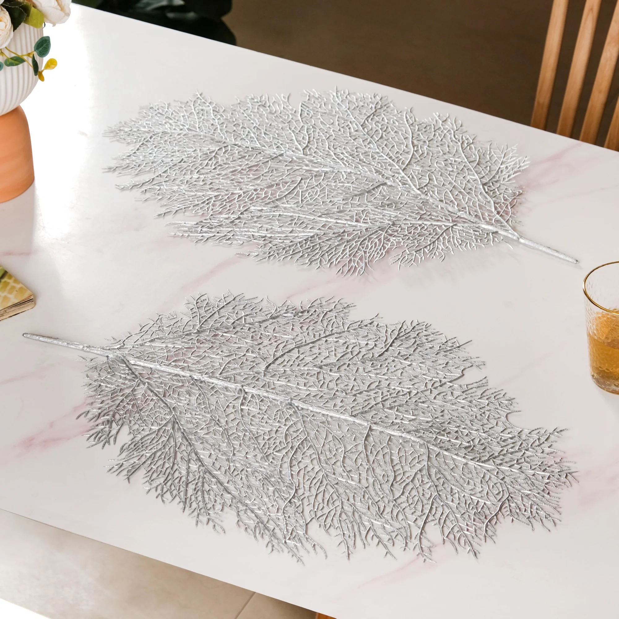 Leaf Shaped Silver Table Mat Set Of 6 - Image 8