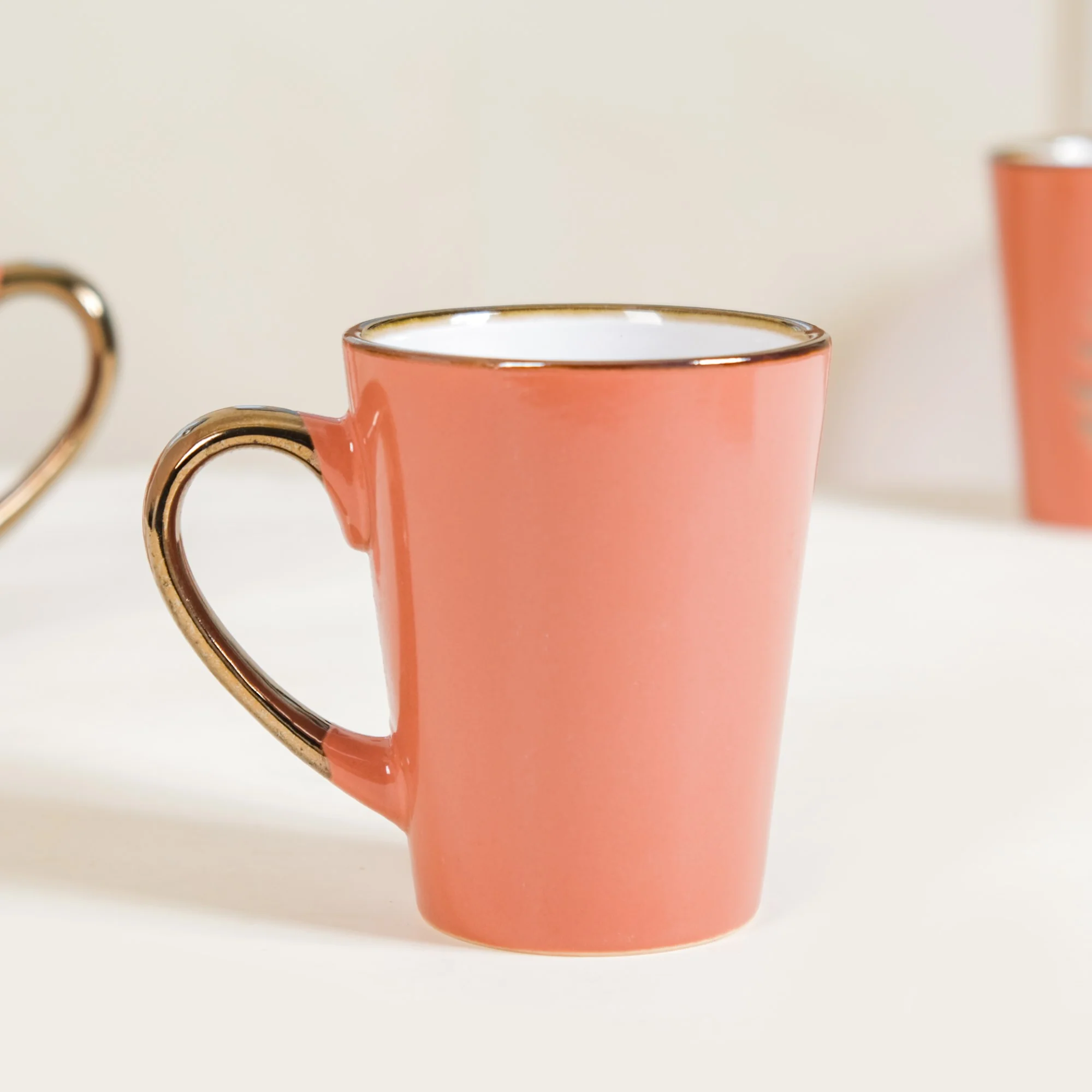 Fern Leaves Ceramic Mug Set Of 6 Coral Orange 350ml - Image 7