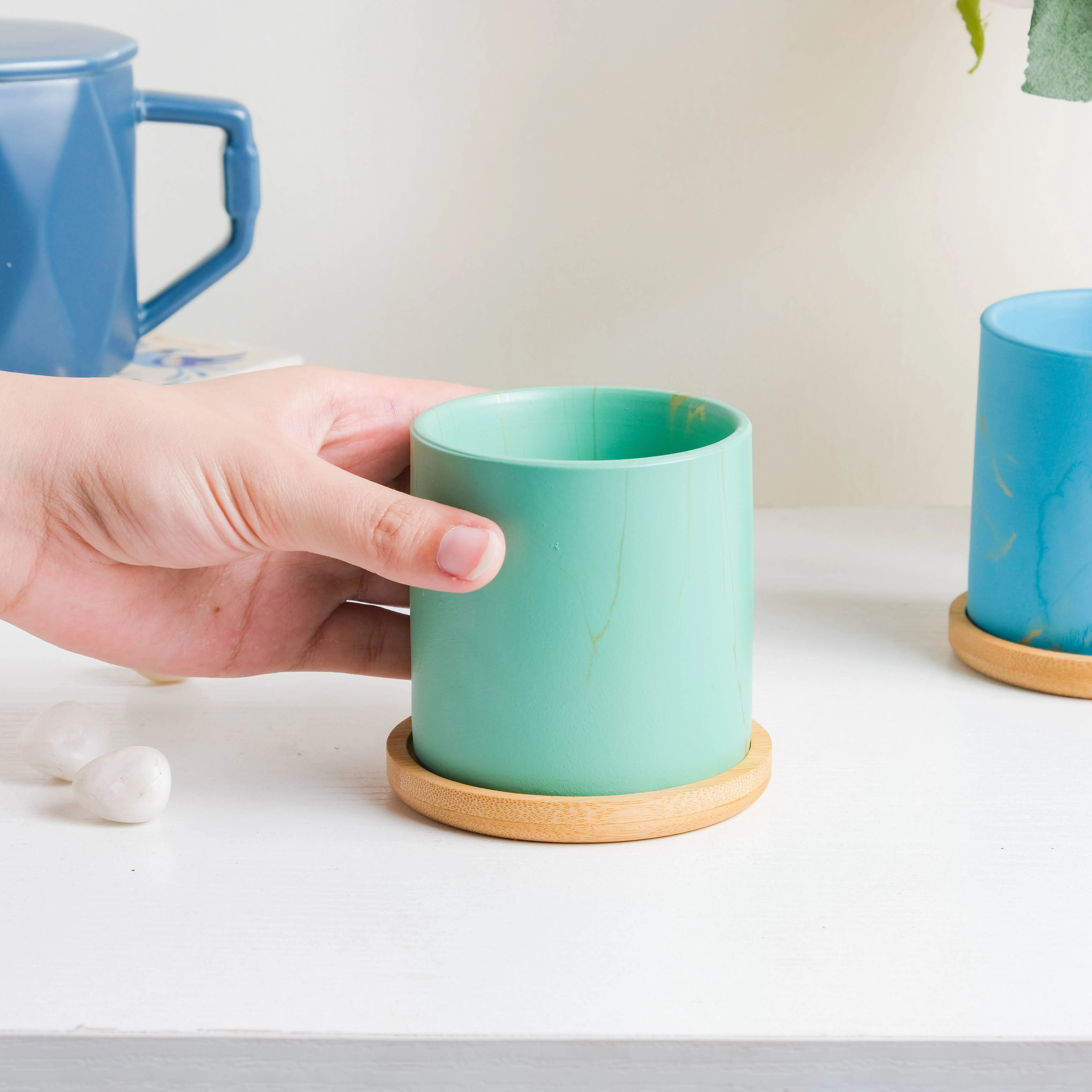 Leafy Green Planter With Coaster - Image 3