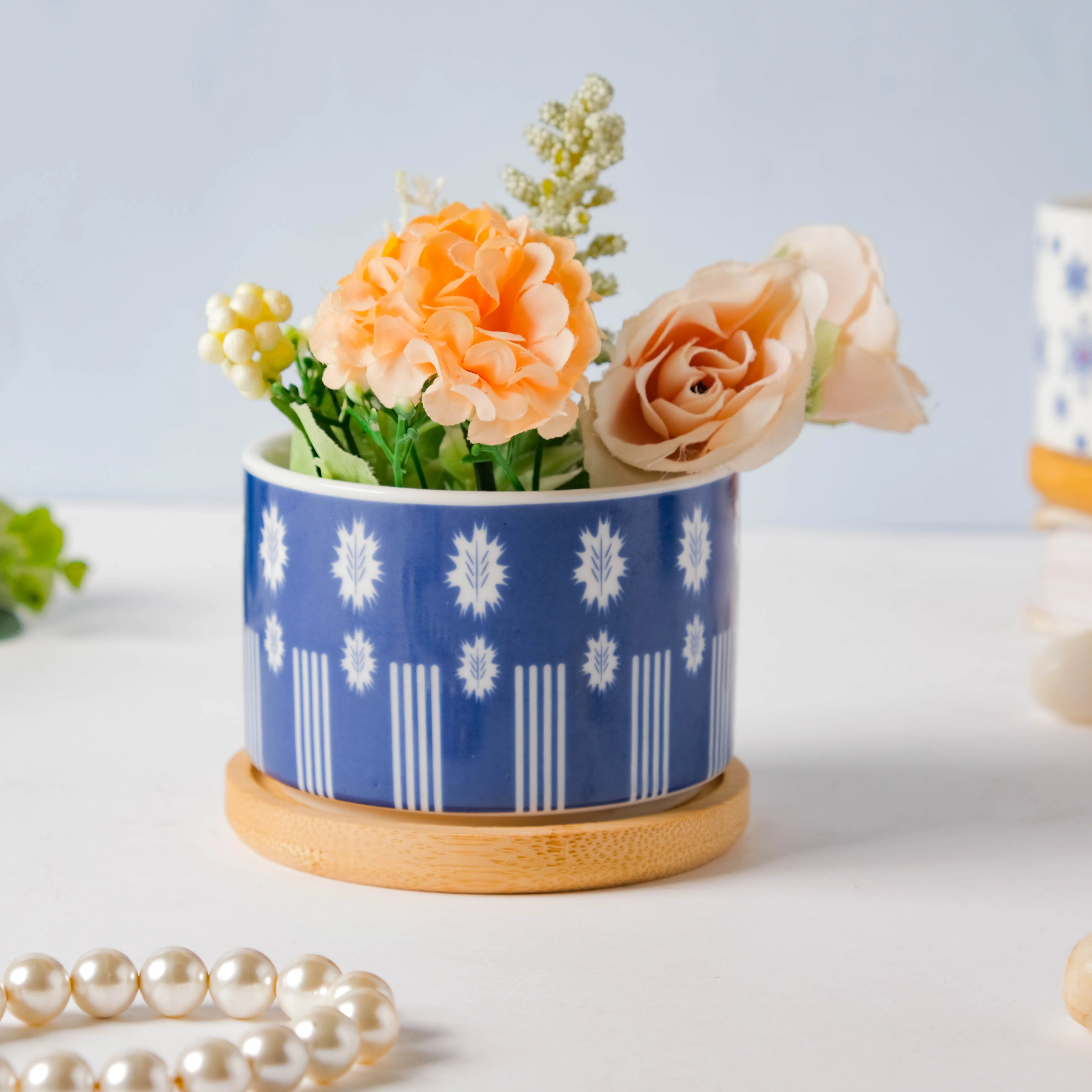 Leafy Landscape Ceramic Planter Set With Coaster Set Of 8 - Image 13