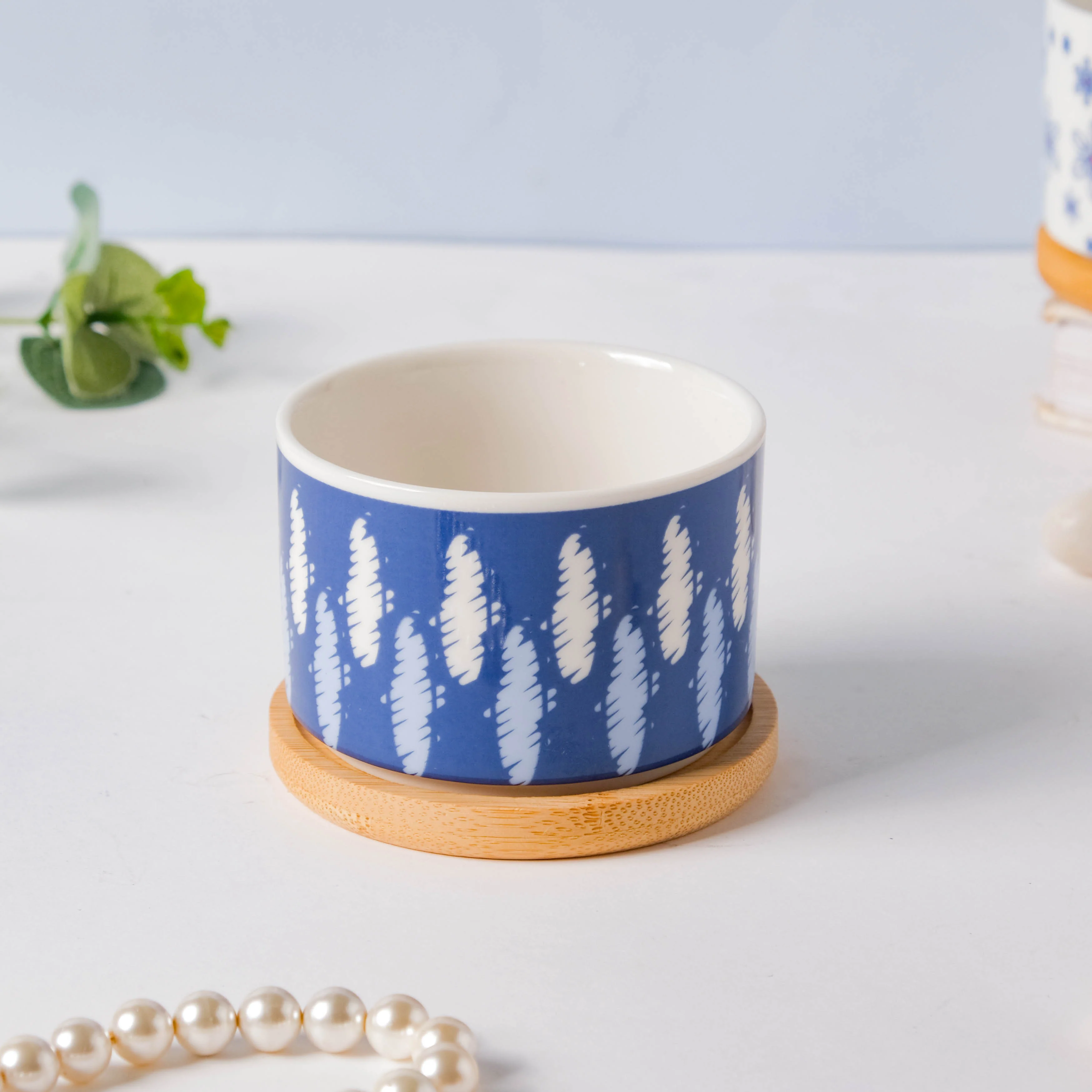 Leafy Landscape Ceramic Planter Set With Coaster Set Of 8 - Image 4