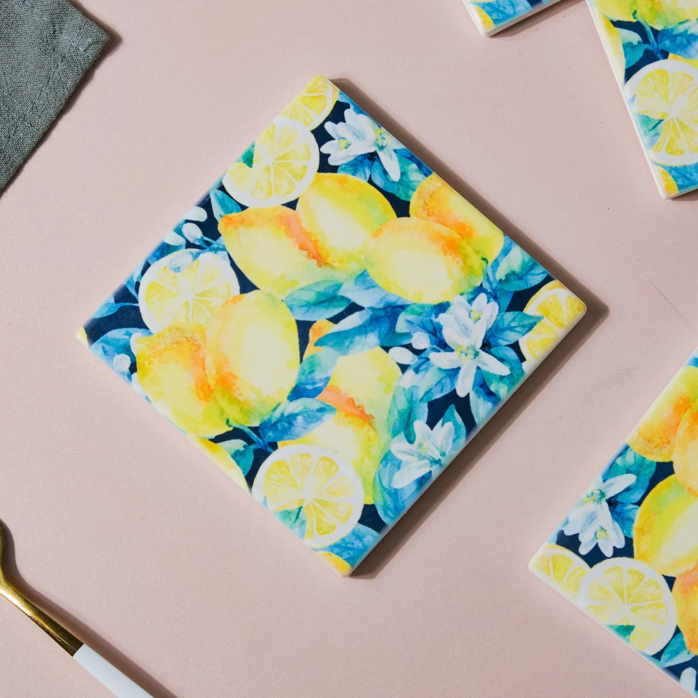 Lemon Matte Ceramic Square Tile Coaster Set Of 4 - Image 5
