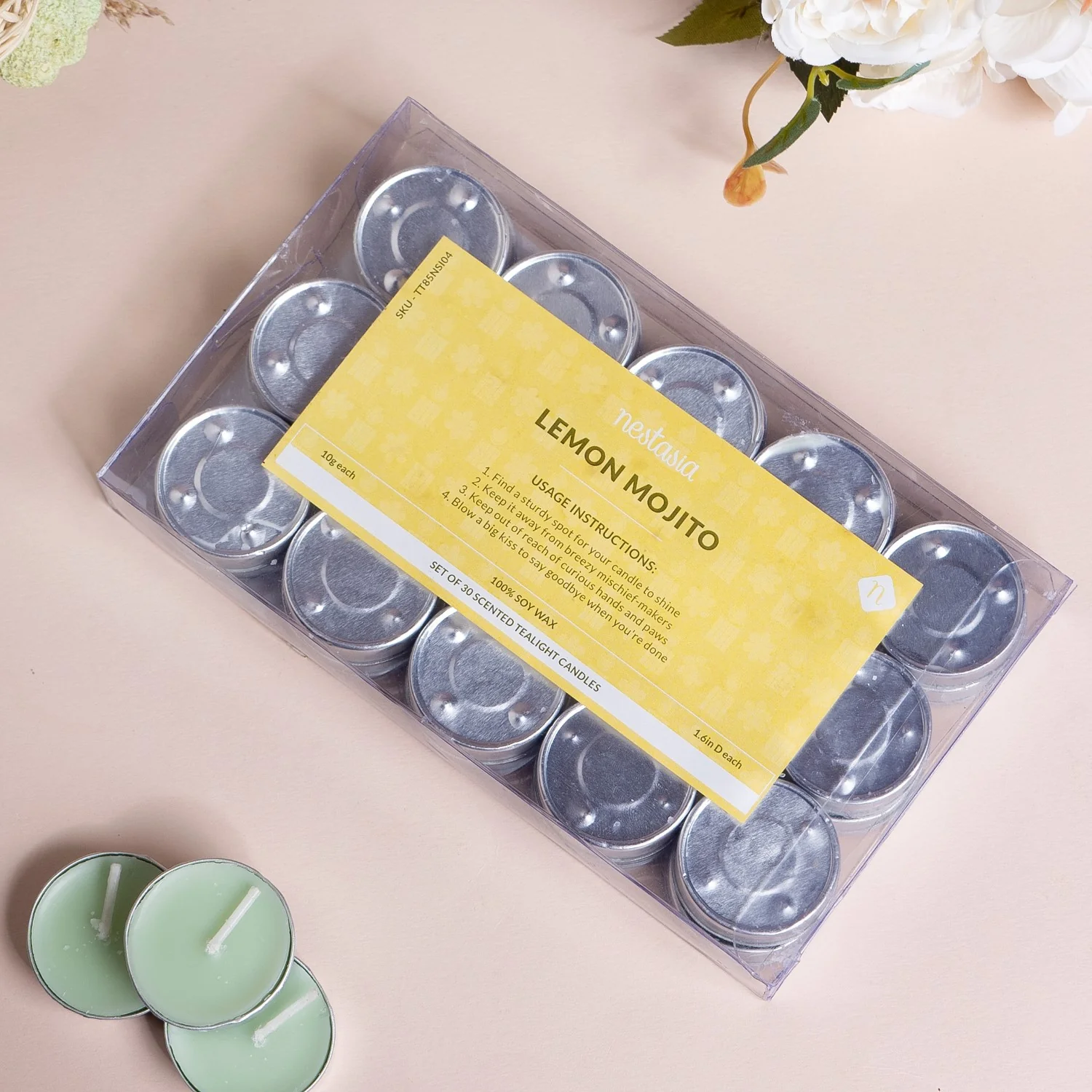 Lemon Mojito Aromatic Tealight Candles Set Of 30 - Image 3