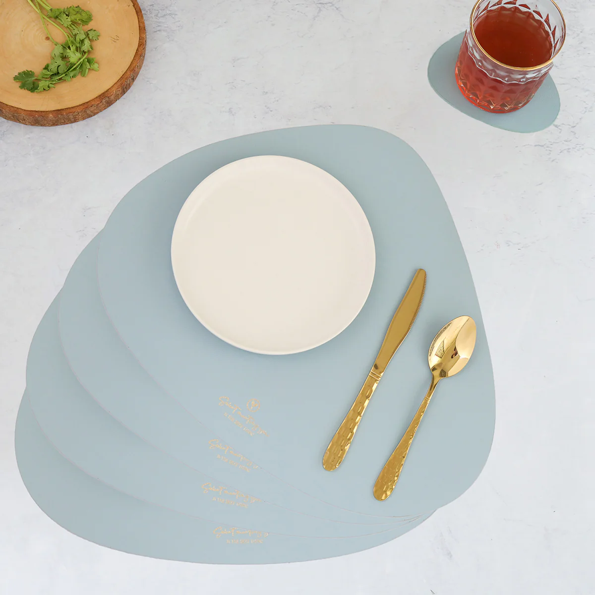 Light Blue Leather Table Mat Set of 4 - Image 2