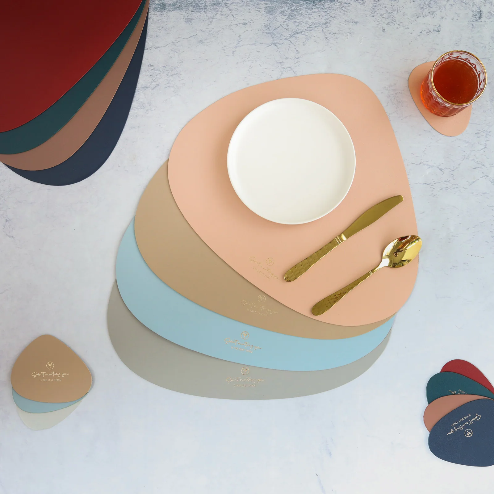 Light Blue Leather Table Mat Set of 4 - Image 3