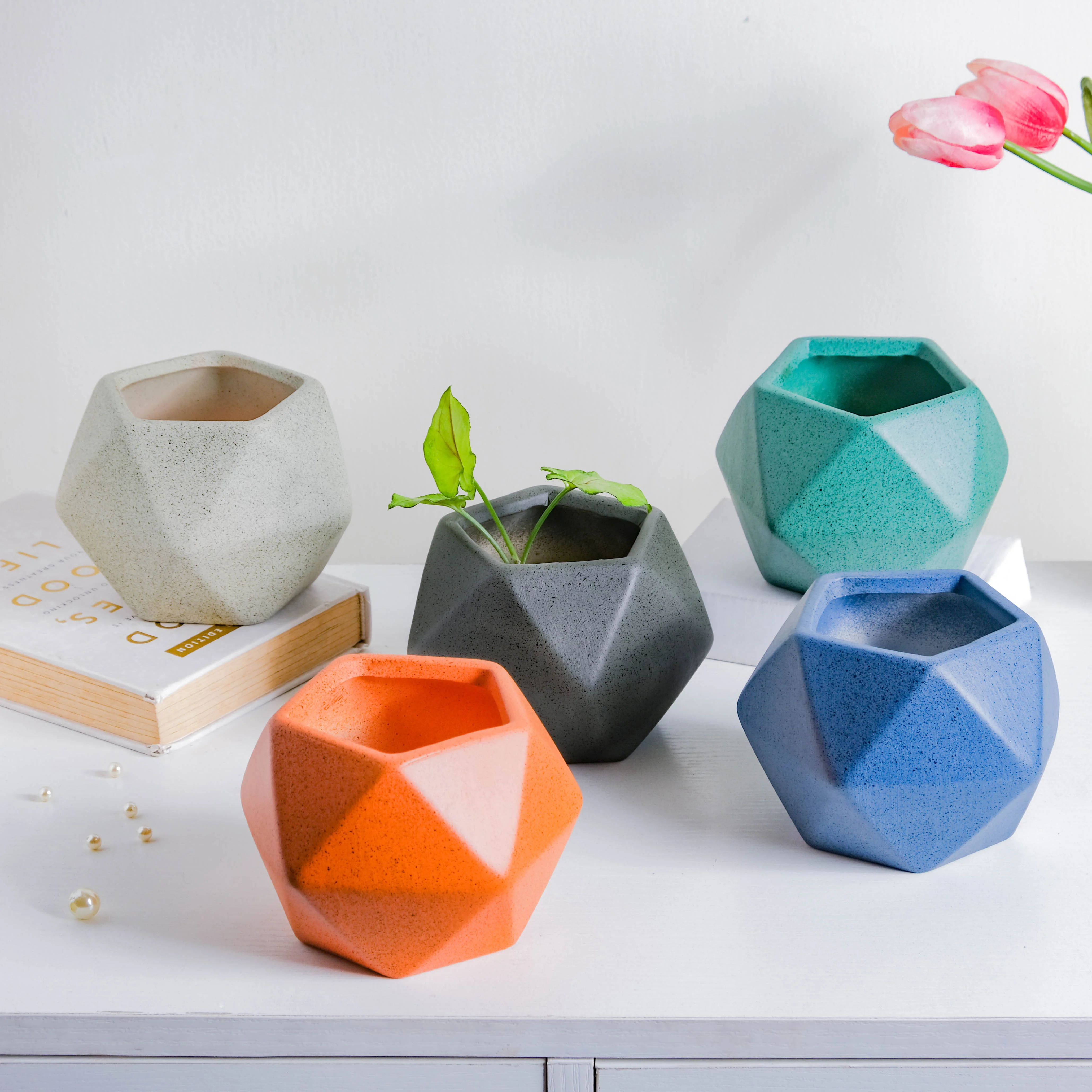 Light Grey Abstract Plant Pot - Image 8