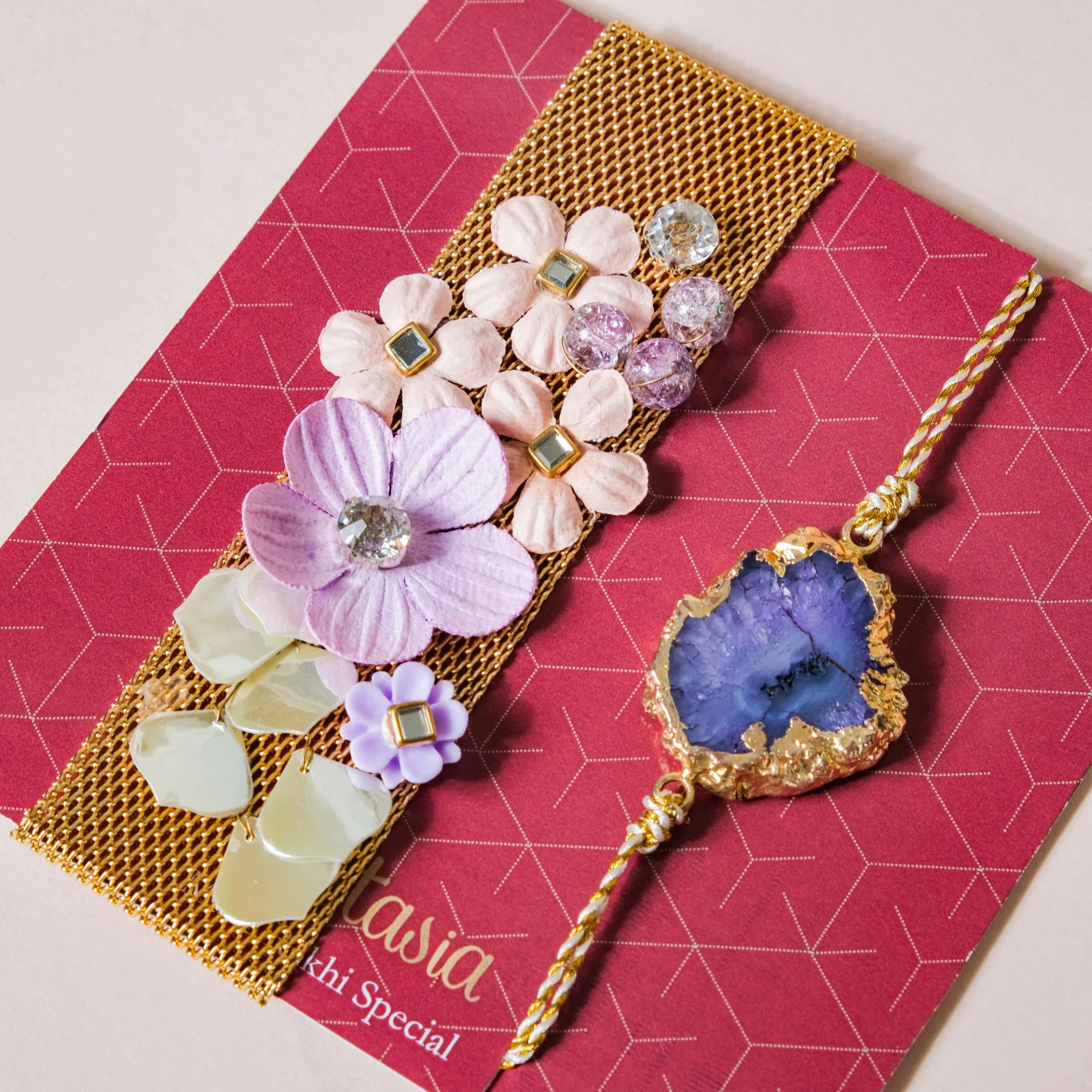 Lilac Flowers And Agate Raksha Bandhan Gift Set Of 3 - Image 3