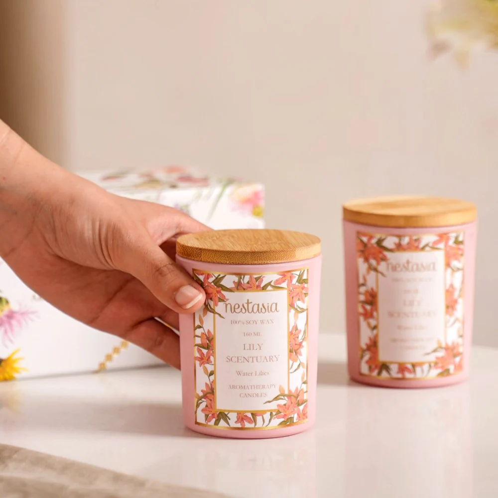 Lily Scented Candle Jar With Lid Set Of 2 - Image 2