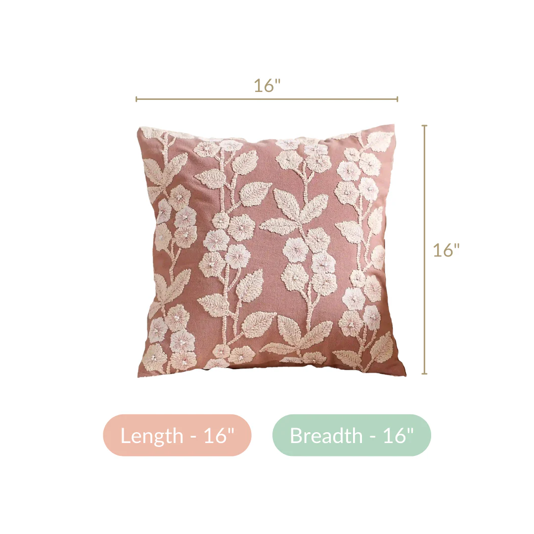 Linen Cushion Cover With Threadwork Pink 16x16 Inch - Image 7