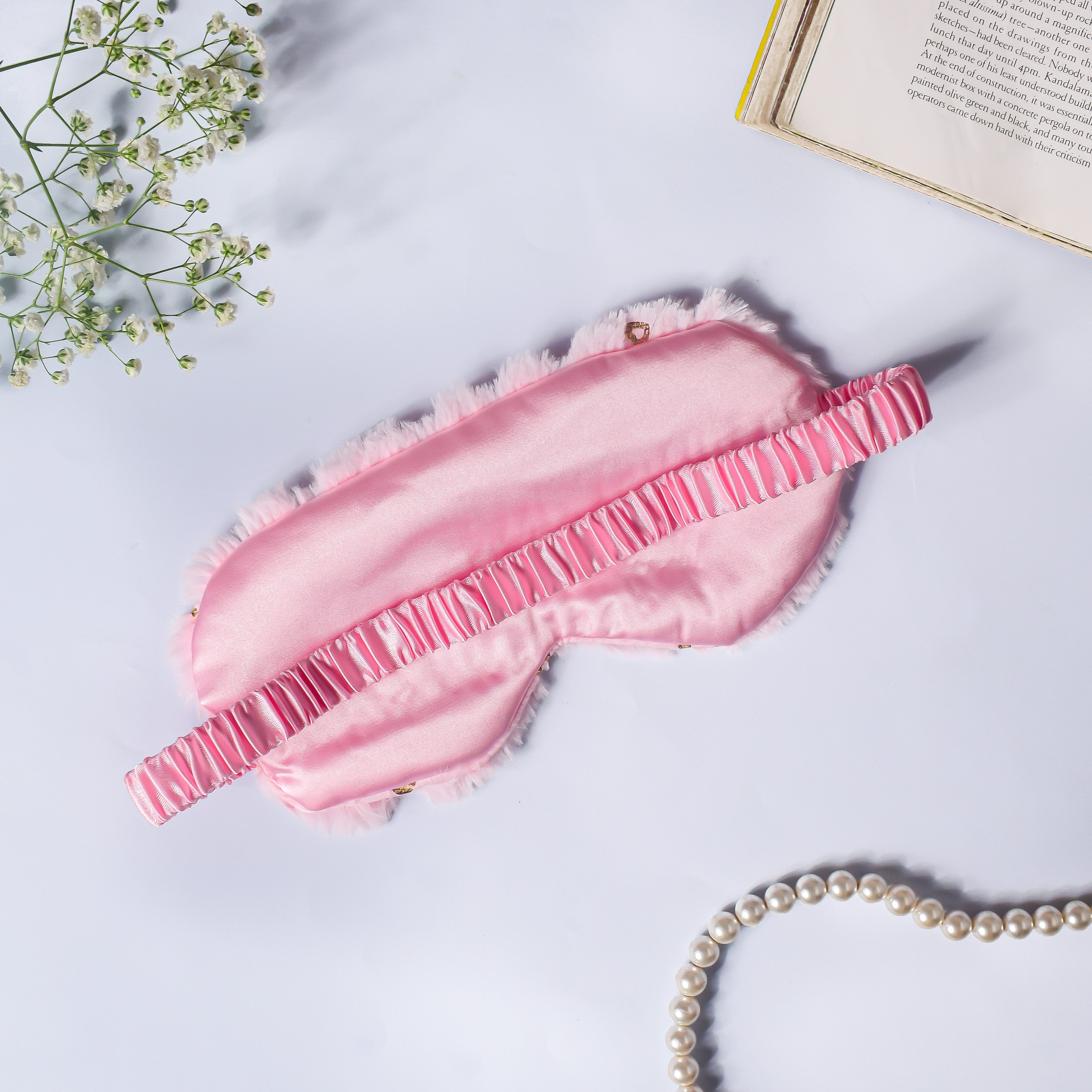 Little Hearts Plush Pink Travel Eye Mask - Image 3