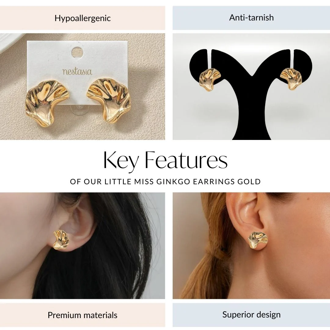 Little Miss Ginkgo Earrings Gold - Image 4