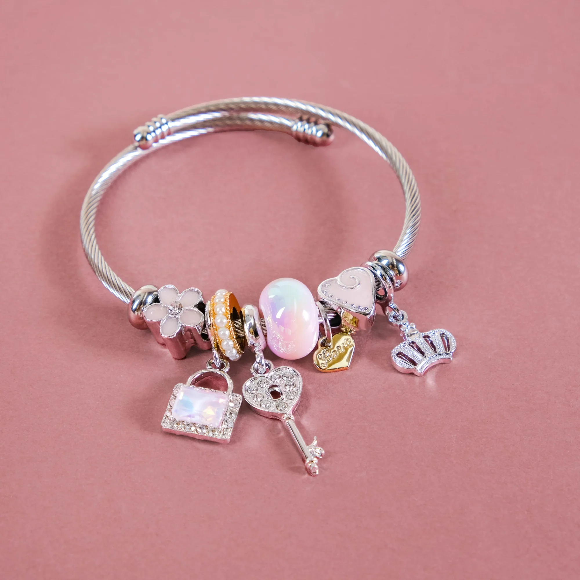 Lock And Key Charm Bracelet Rakhi Gift Set Of 3 With Box And Card - Image 3