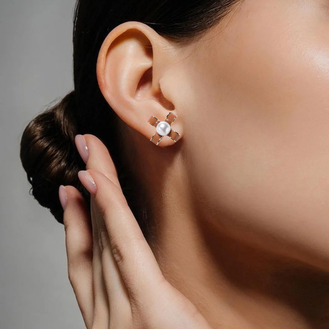 Looped Brown Pearl Studs - Image 2