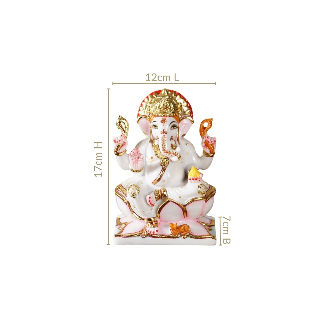 Lord Ganesha On Lotus Idol 17x12cm - Image 3