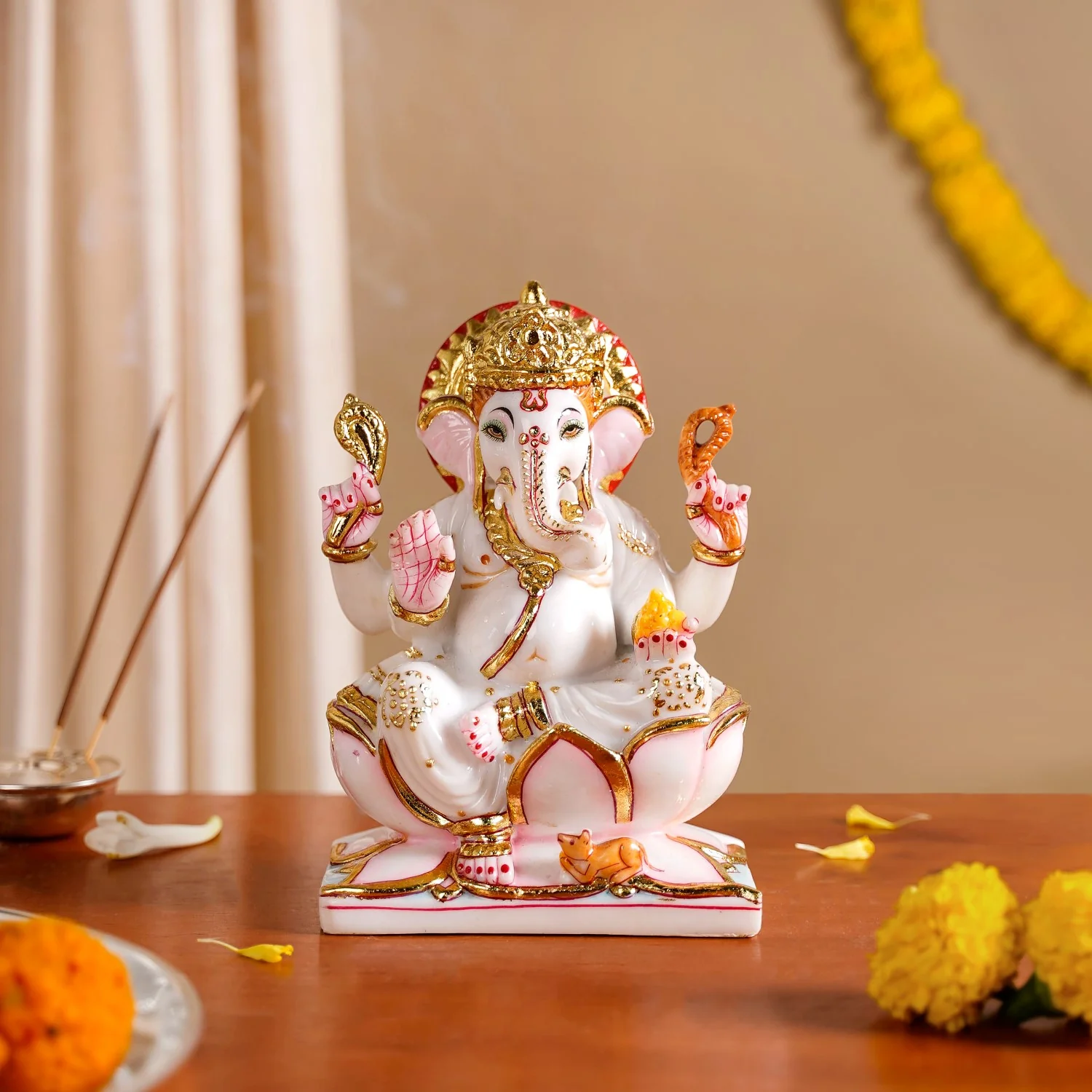 Lord Ganesha On Lotus Idol 17x12cm - Image 9