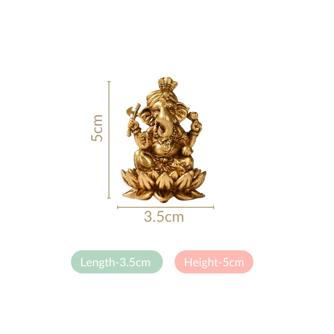 Lord Ganpati Brass Idol With Temple Jewellery Finish 5cm - Image 4