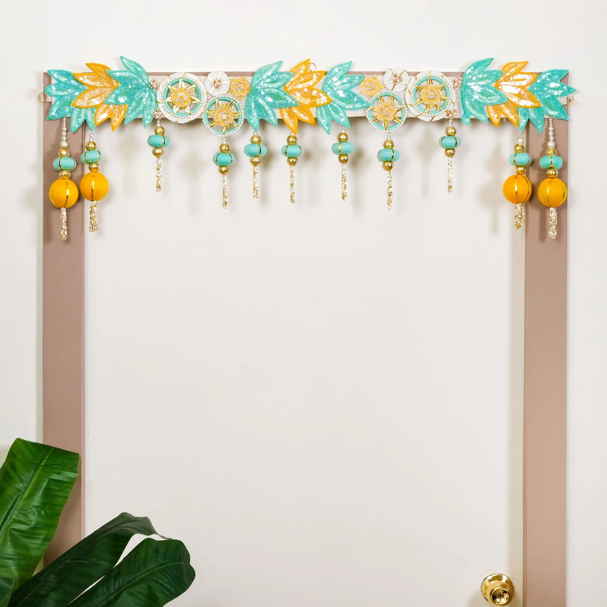 Lotus Beaded Tassel Toran Wall Hanging - Image 6