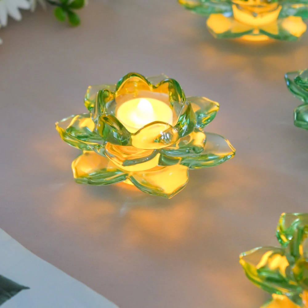 Lotus Glass Tea Light Holder Green Set of 6 - Image 6