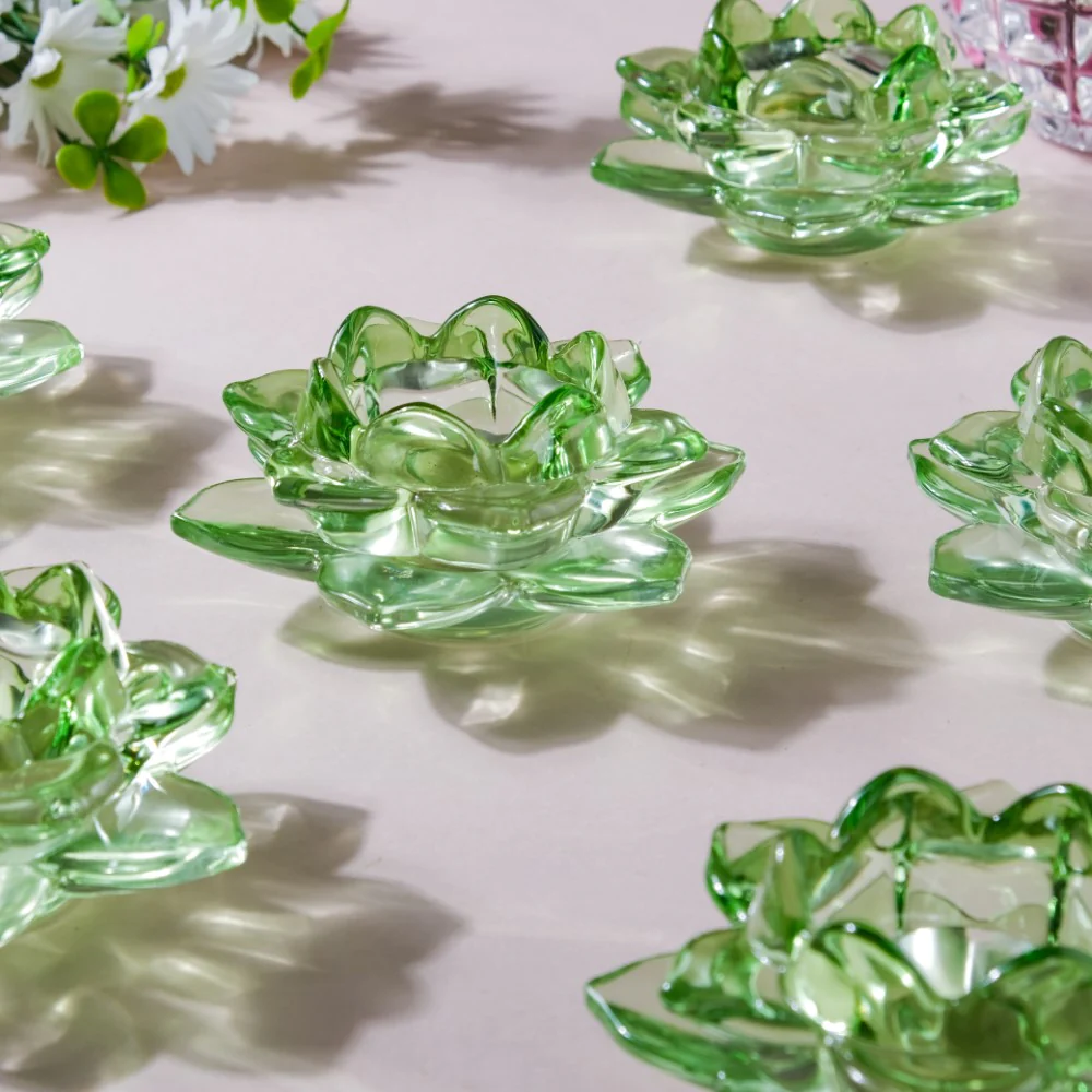 Lotus Glass Tea Light Holder Green Set of 6 - Image 8