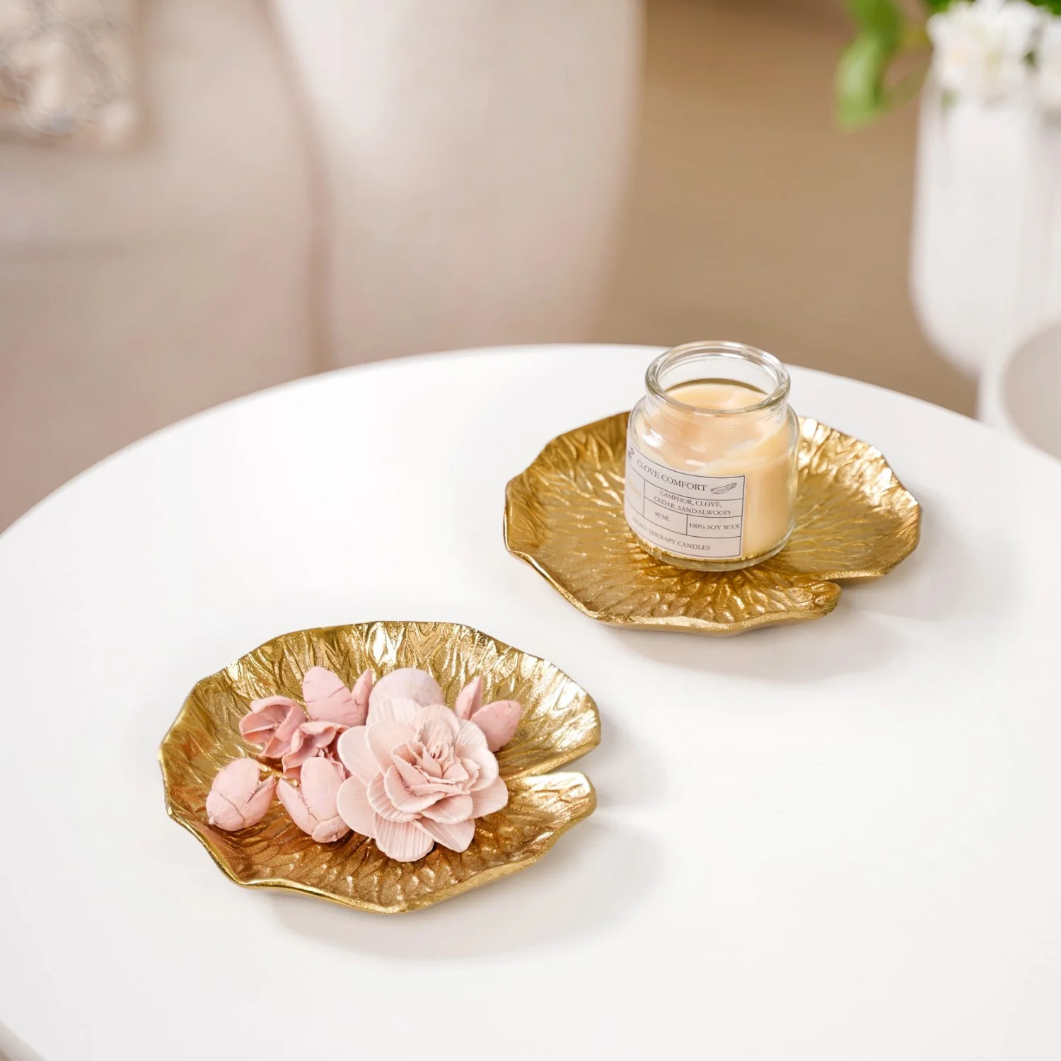 Lotus Leaf Metal Trinket Tray Gold Set Of 2 - Image 3