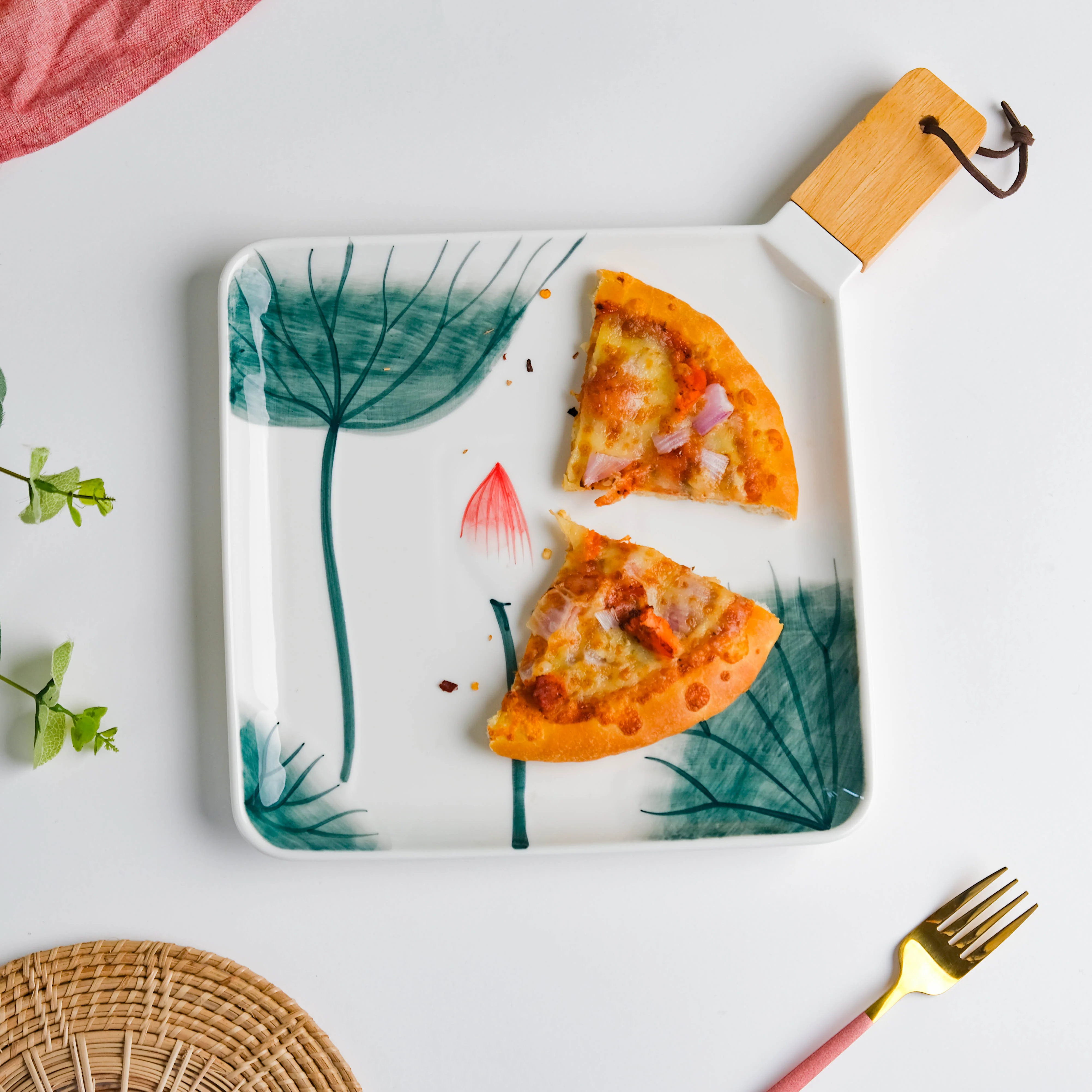 Lotus Leaf Square Platter With Handle 12 Inch Large - Image 5