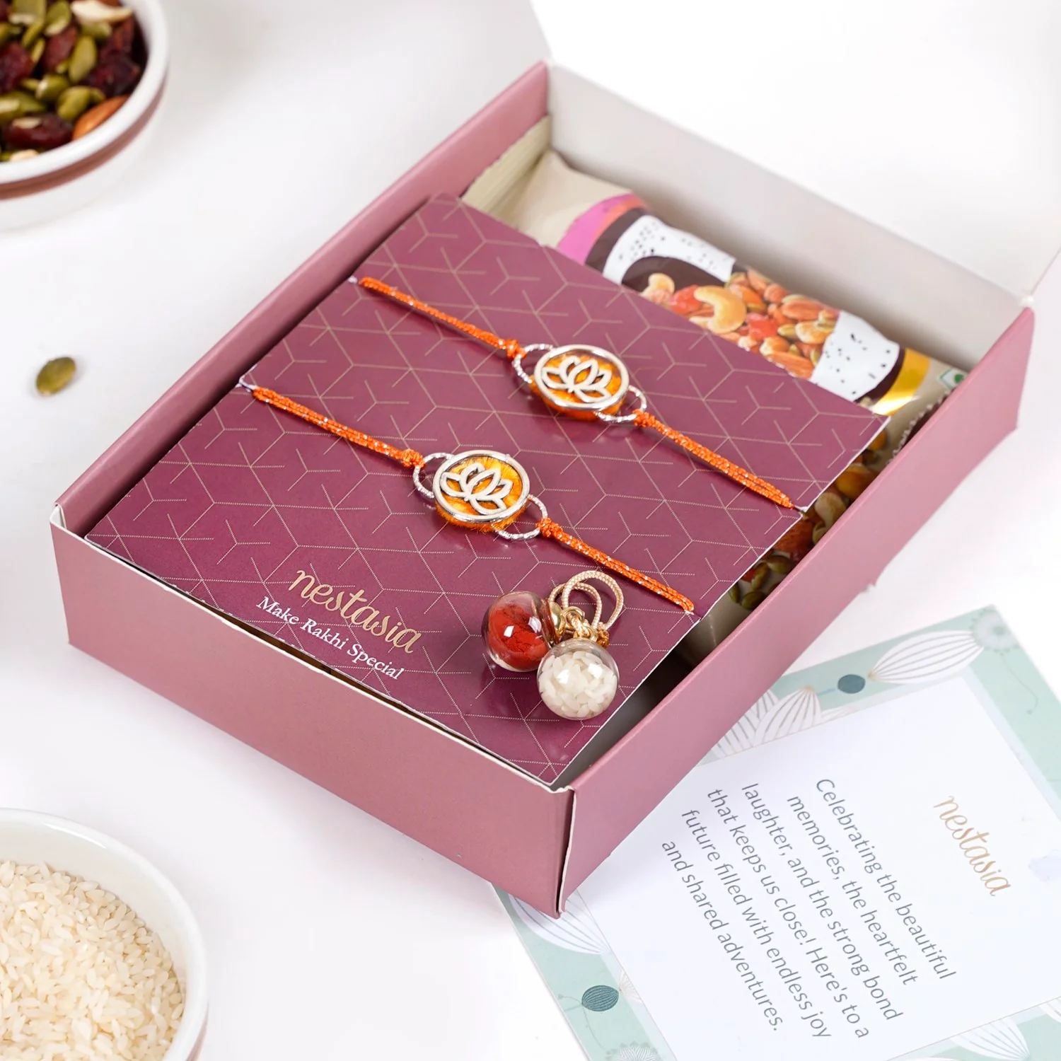 Lotus Rakhi Gift Set Of 4 With Box And Card - Image 3