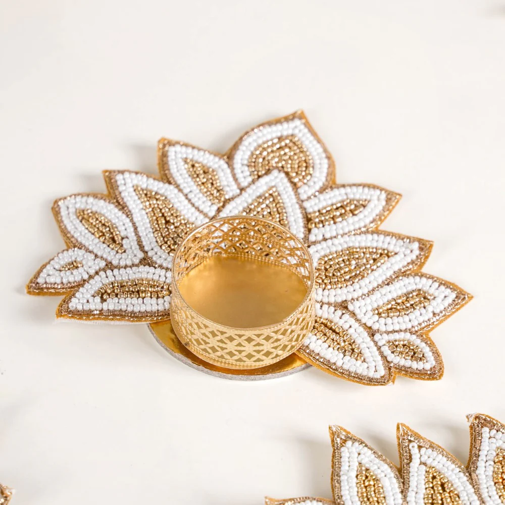 Lotus Tealight Candle Holder Set of 4 White - Image 7