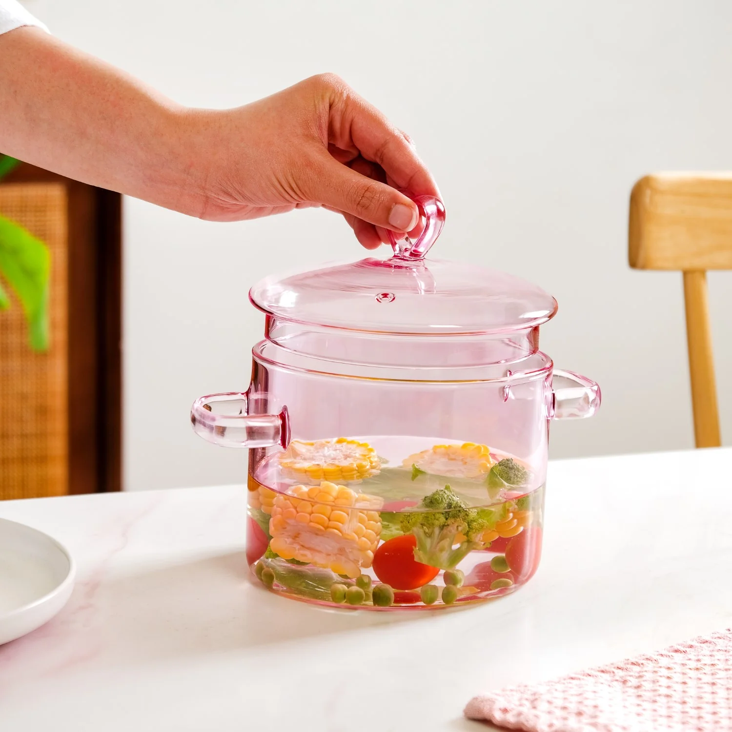 Love Pink Borosilicate Glass Cooking Pot 1250ml - Image 2