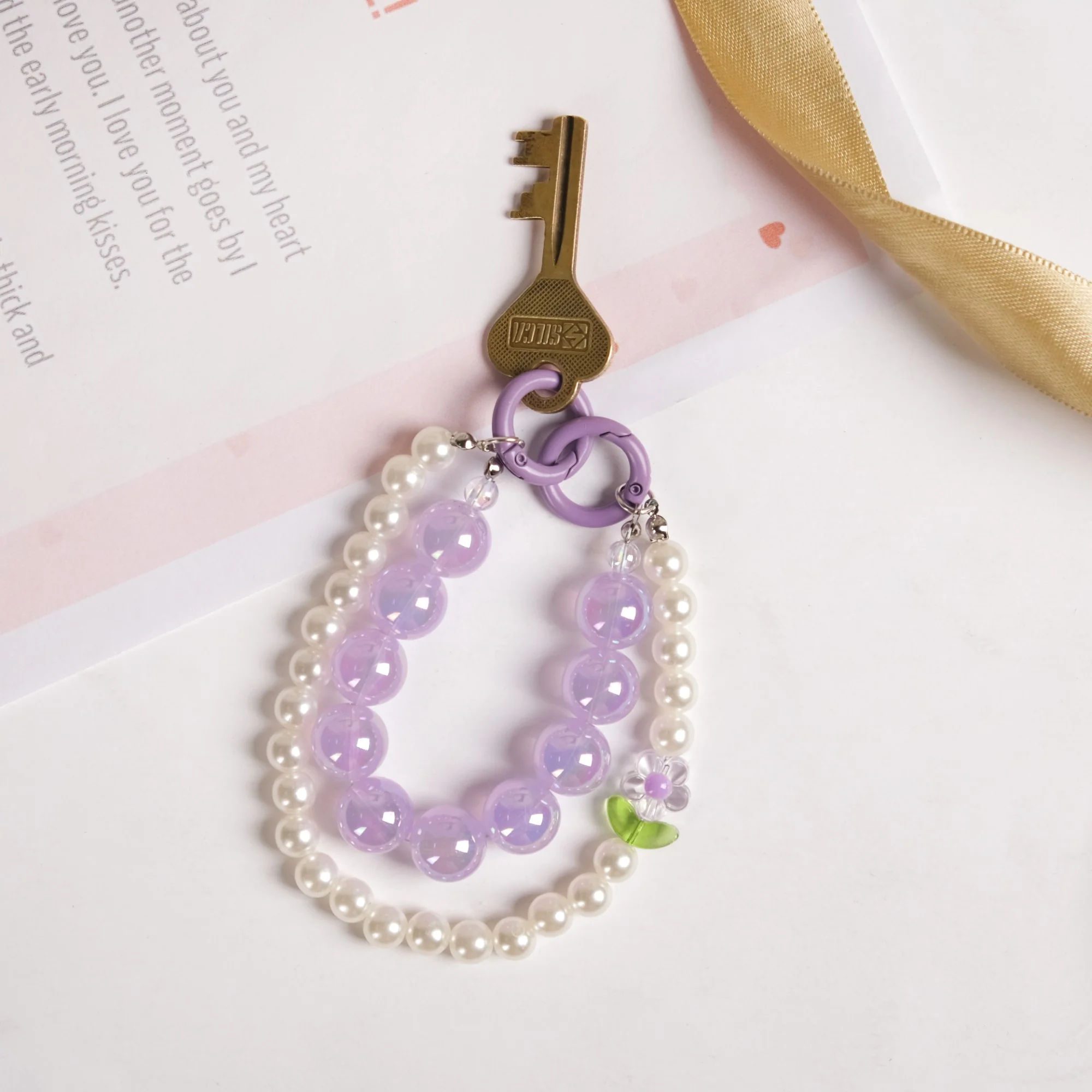 Lucky Lavender Pearl Beaded Keyring - Image 3