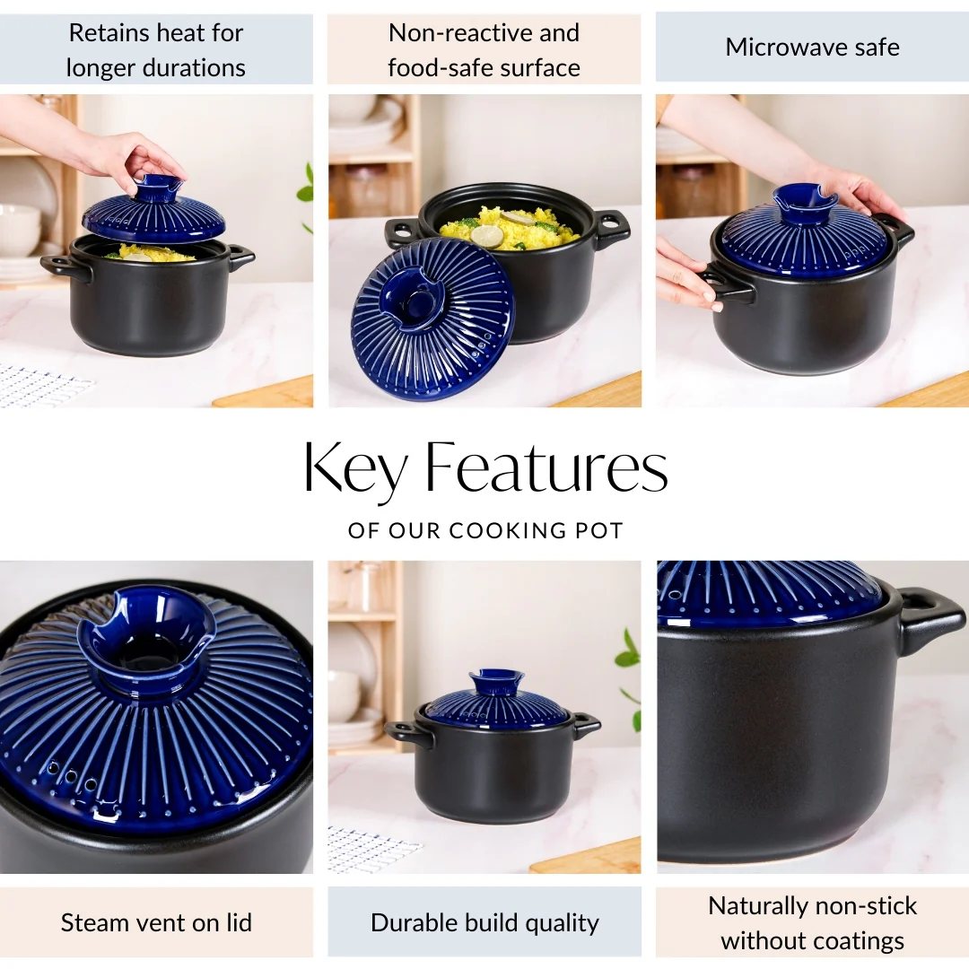 Lumea Ceramic Cooking Pot With Deep Blue Lid 2600ml - Image 4