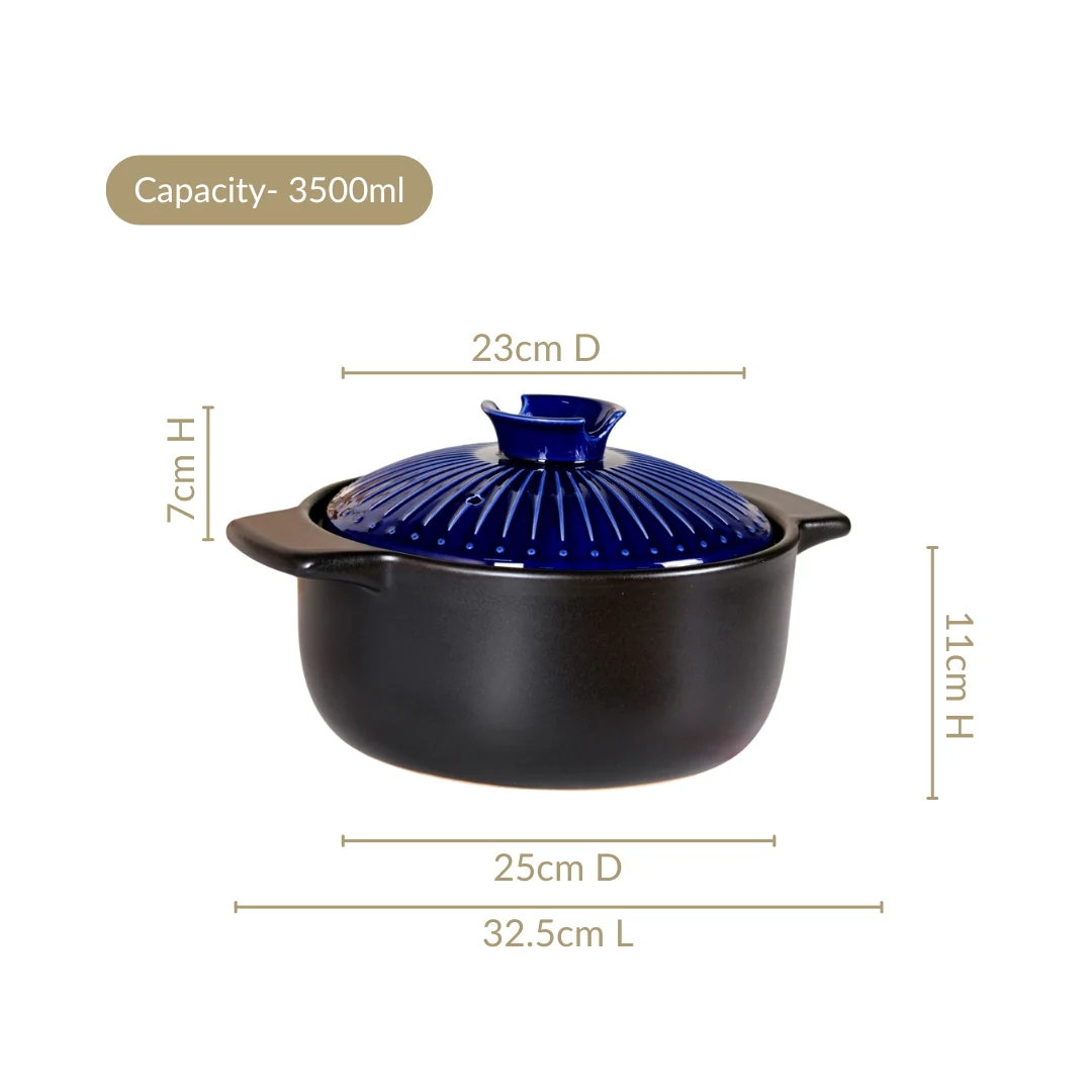 Lumea Ribbed Ceramic Cooking Pot Blue 3500ml - Image 3