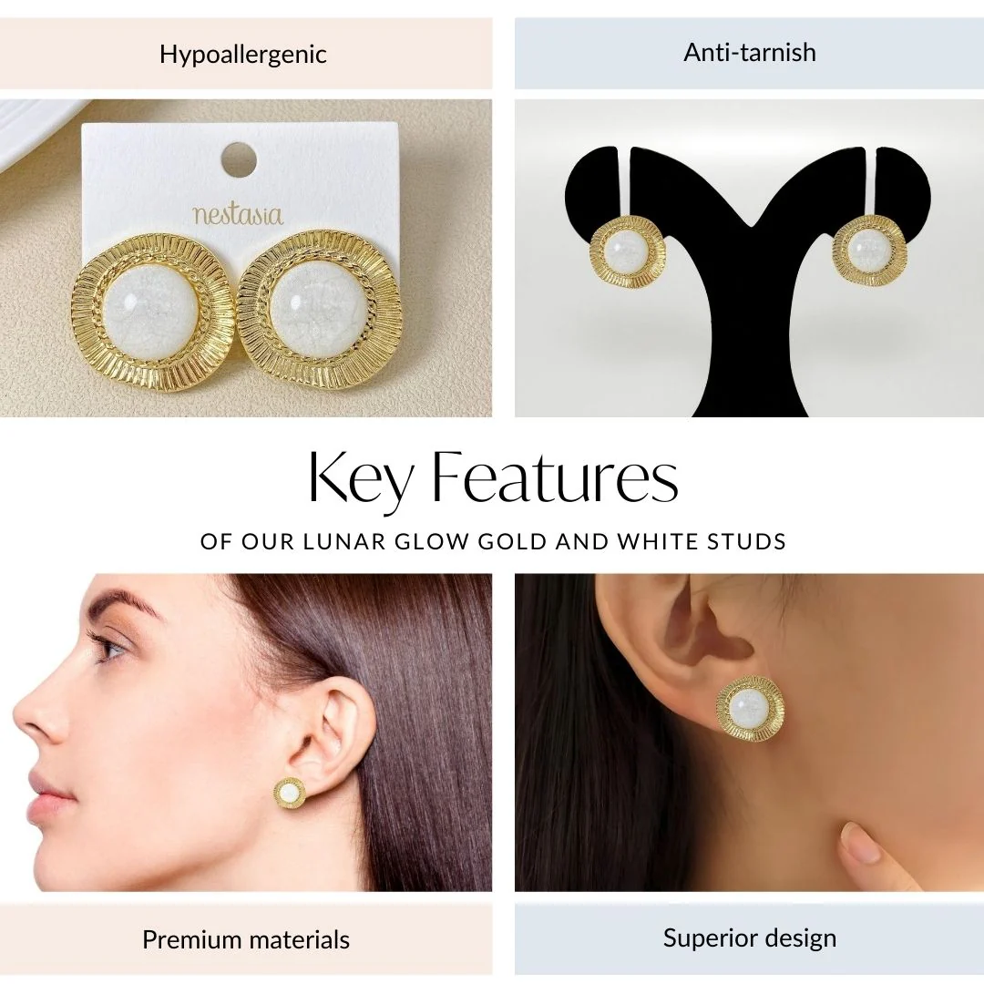 Lunar Glow Gold And White Studs - Image 4