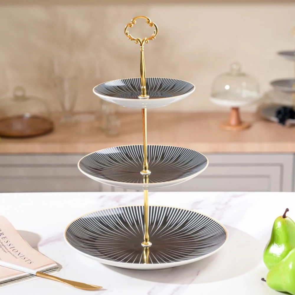 Lunaria Ceramic 3 Tier Dessert Stand Black And White - Image 3