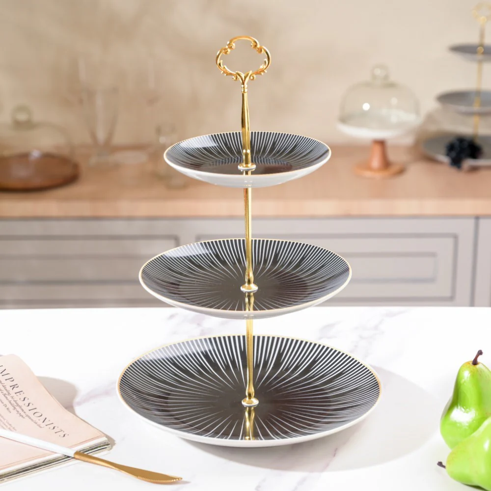 Lunaria Ceramic 3 Tier Dessert Stand Black And White - Image 5