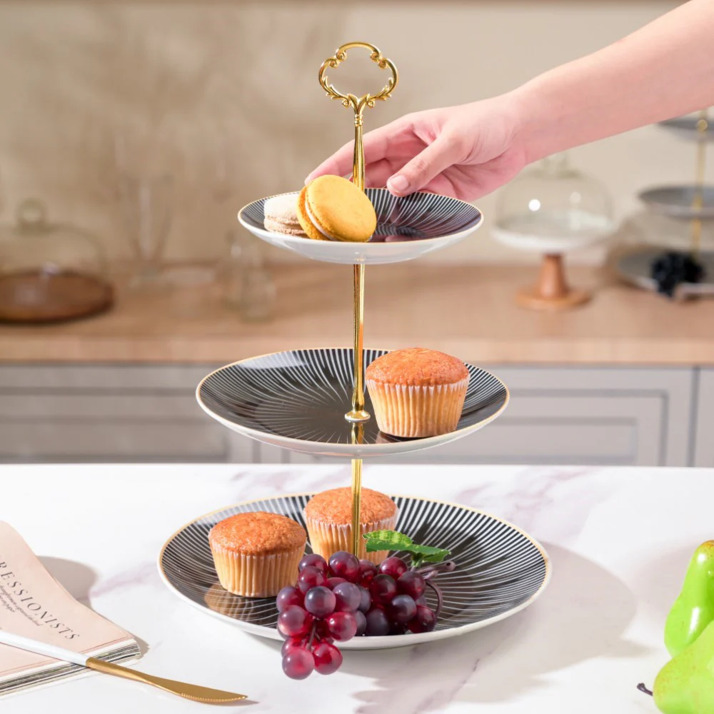 Lunaria Ceramic 3 Tier Dessert Stand Black And White - Image 7
