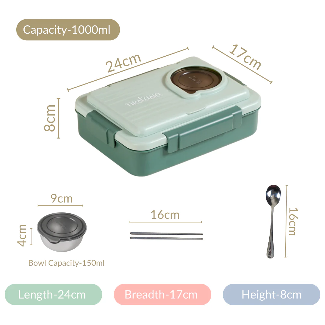 Lunch Box For Office Insulated 4 Compartment Green 1000ml - Image 10