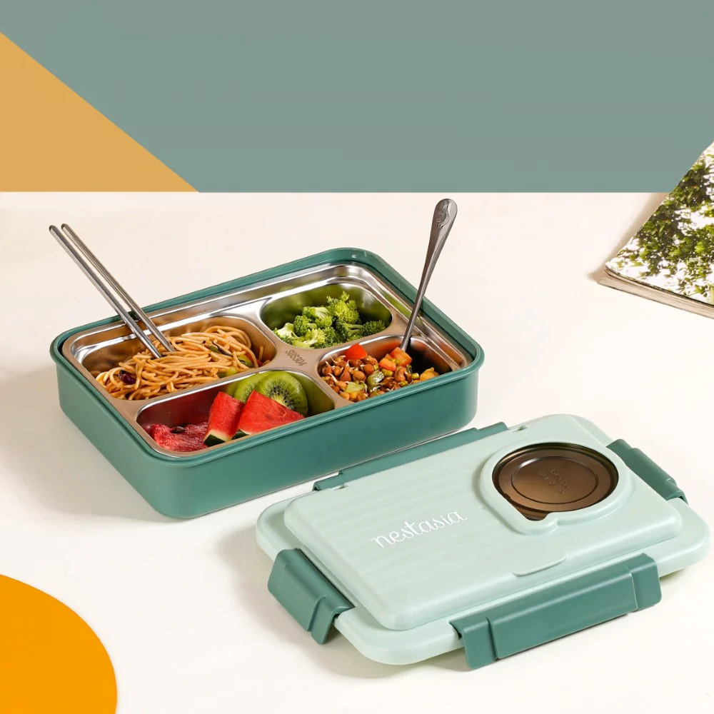 Lunch Box For Office Insulated 4 Compartment Green 1000ml - Image 11