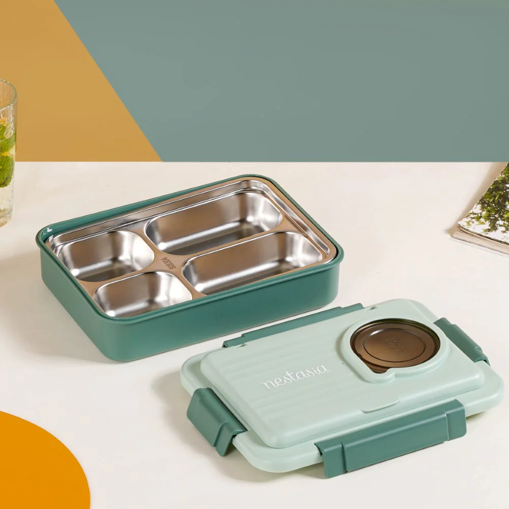 Lunch Box For Office Insulated 4 Compartment Green 1000ml - Image 12