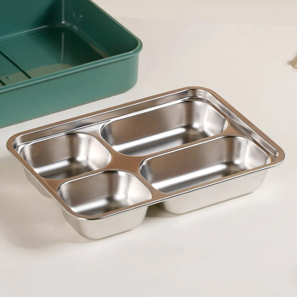 Lunch Box For Office Insulated 4 Compartment Green 1000ml - Image 14