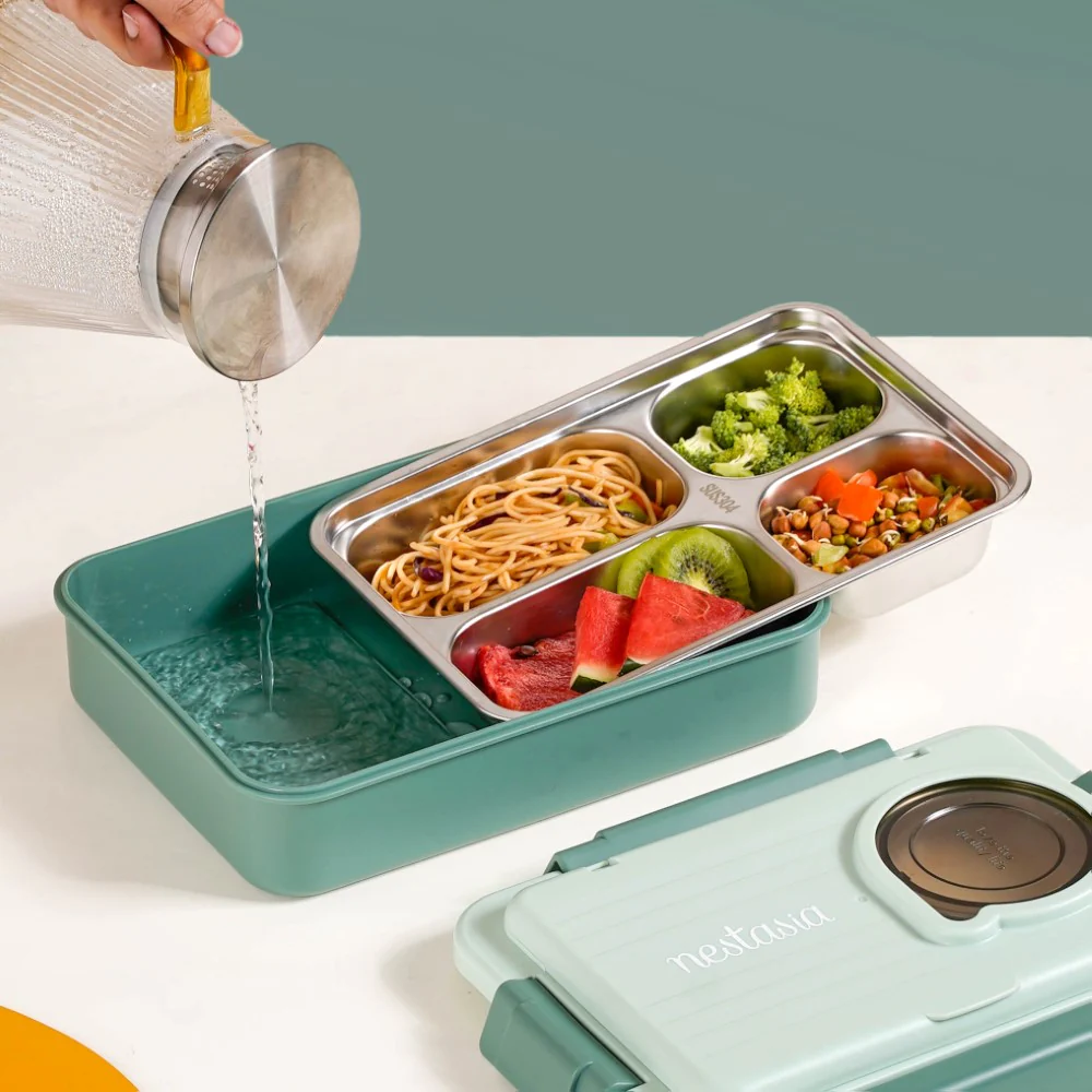 Lunch Box For Office Insulated 4 Compartment Green 1000ml - Image 18