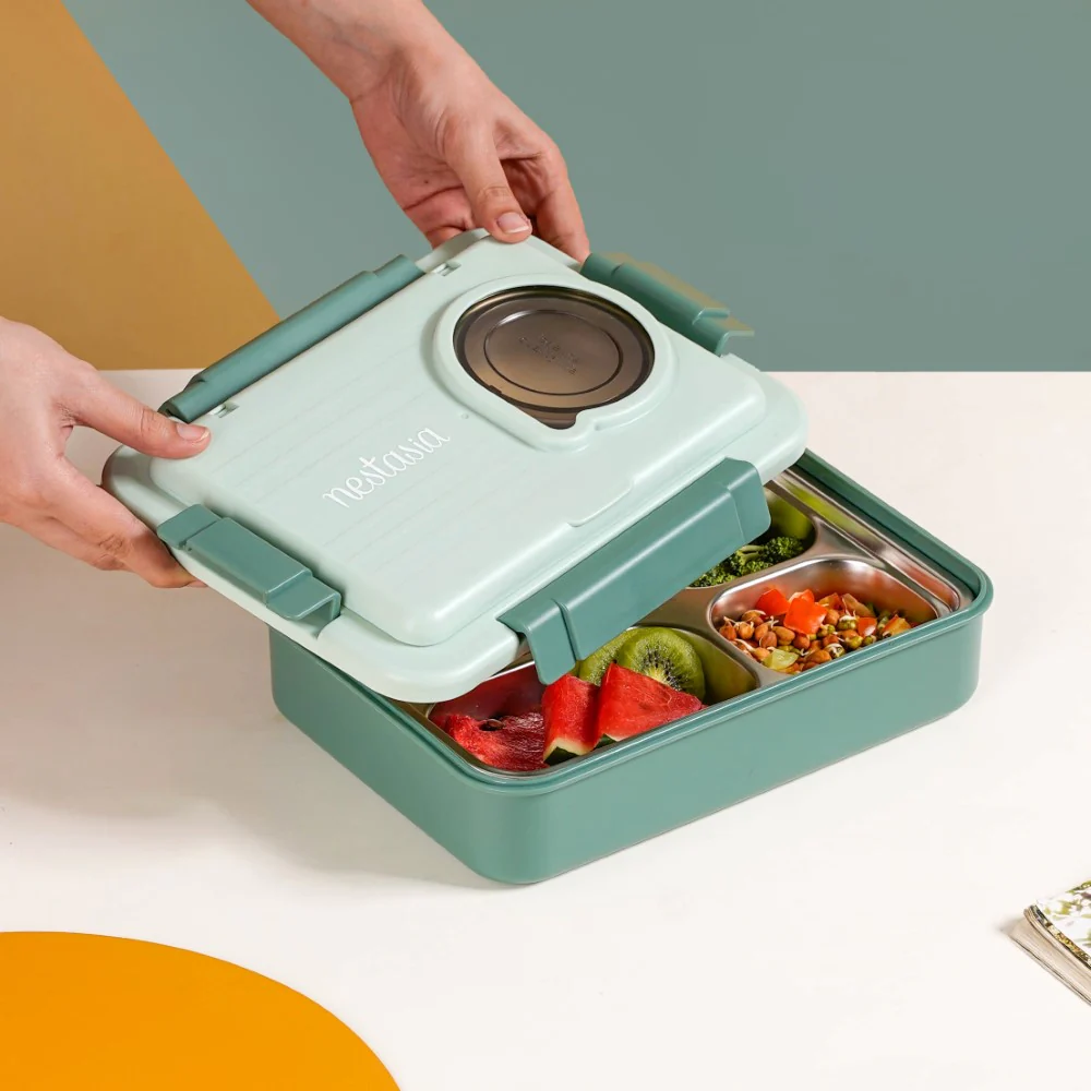 Lunch Box For Office Insulated 4 Compartment Green 1000ml - Image 2