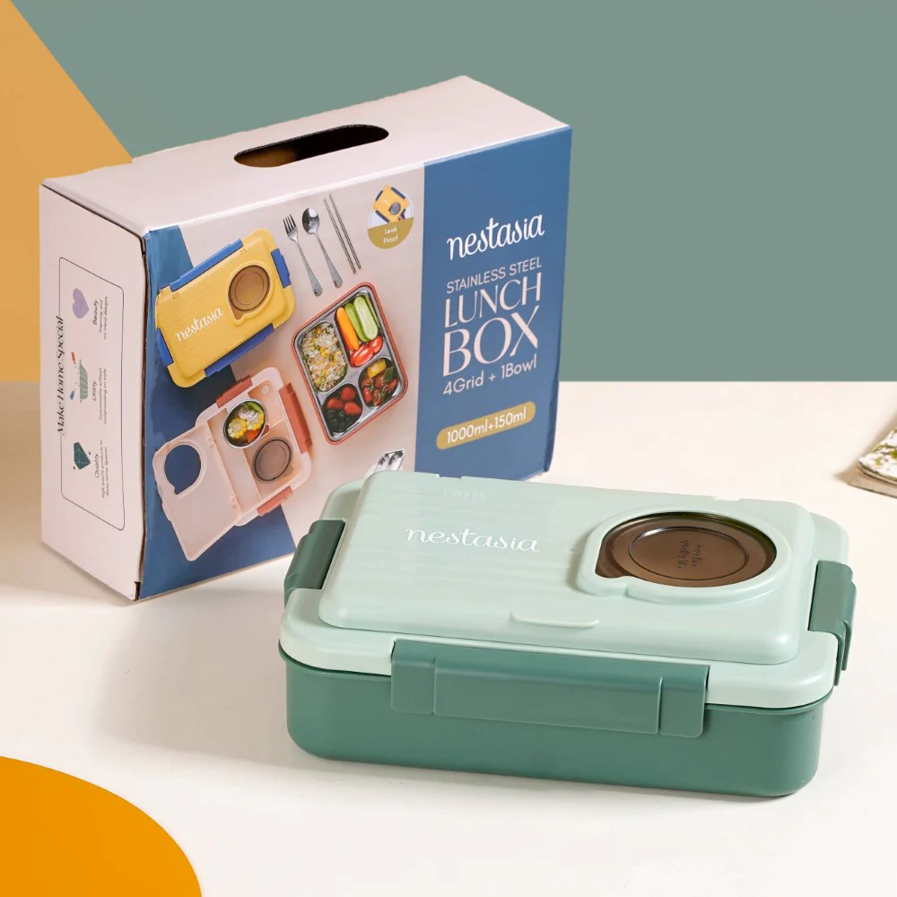 Lunch Box For Office Insulated 4 Compartment Green 1000ml - Image 4