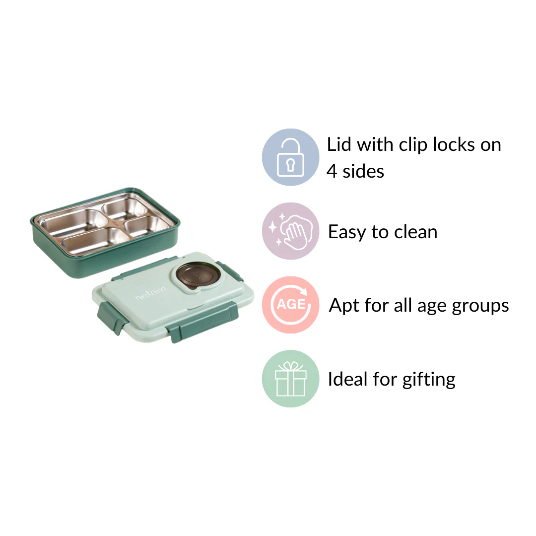 Lunch Box For Office Insulated 4 Compartment Green 1000ml - Image 6