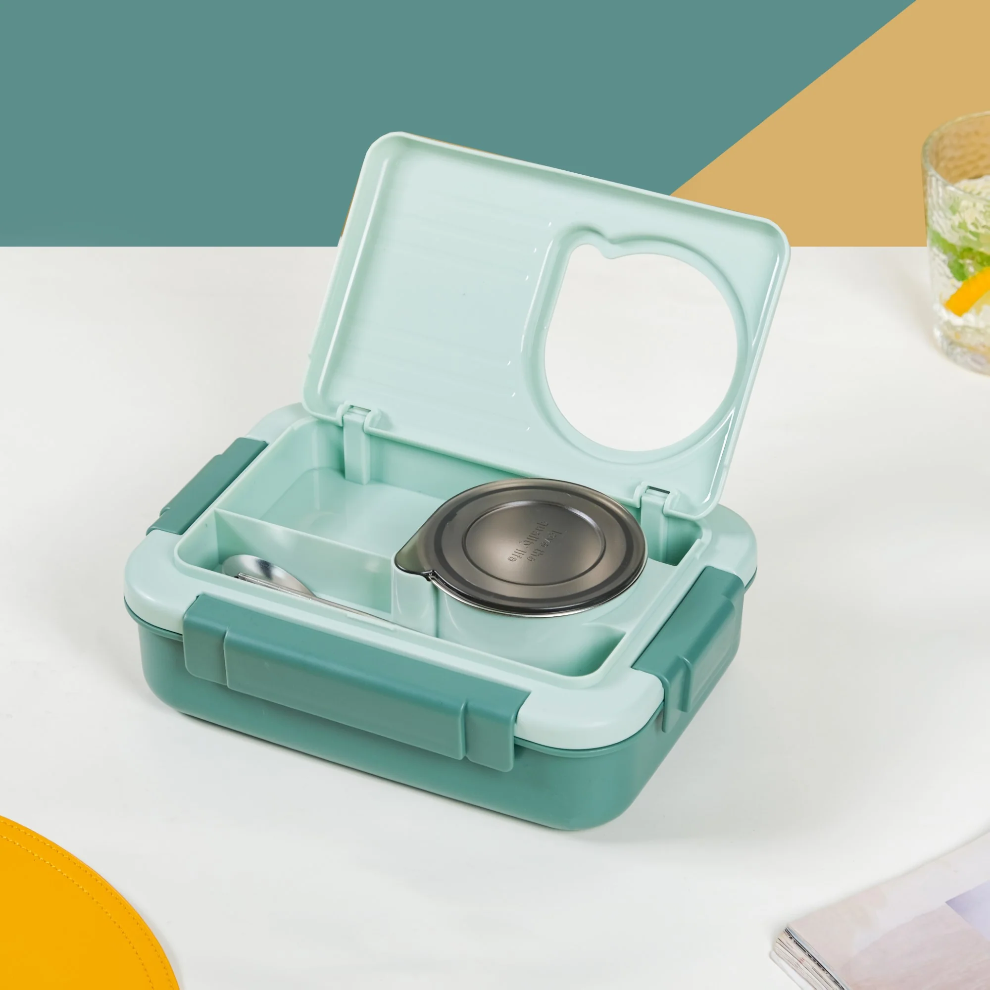 Lunch Box With 2 Sections Green 800ml - Image 4