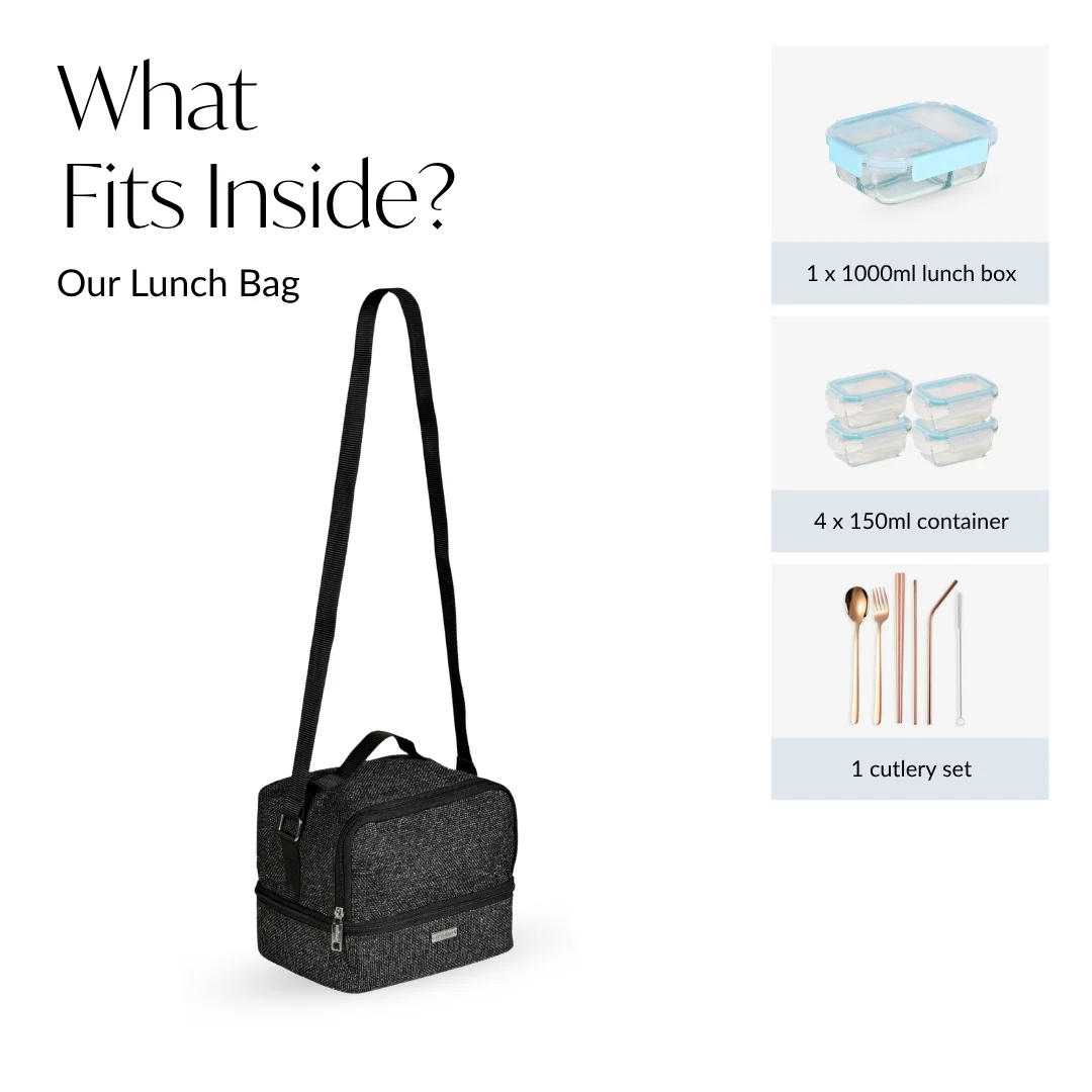 Lunchmate Dual Compartment Insulated Jute Lunch Bag Black - Image 5