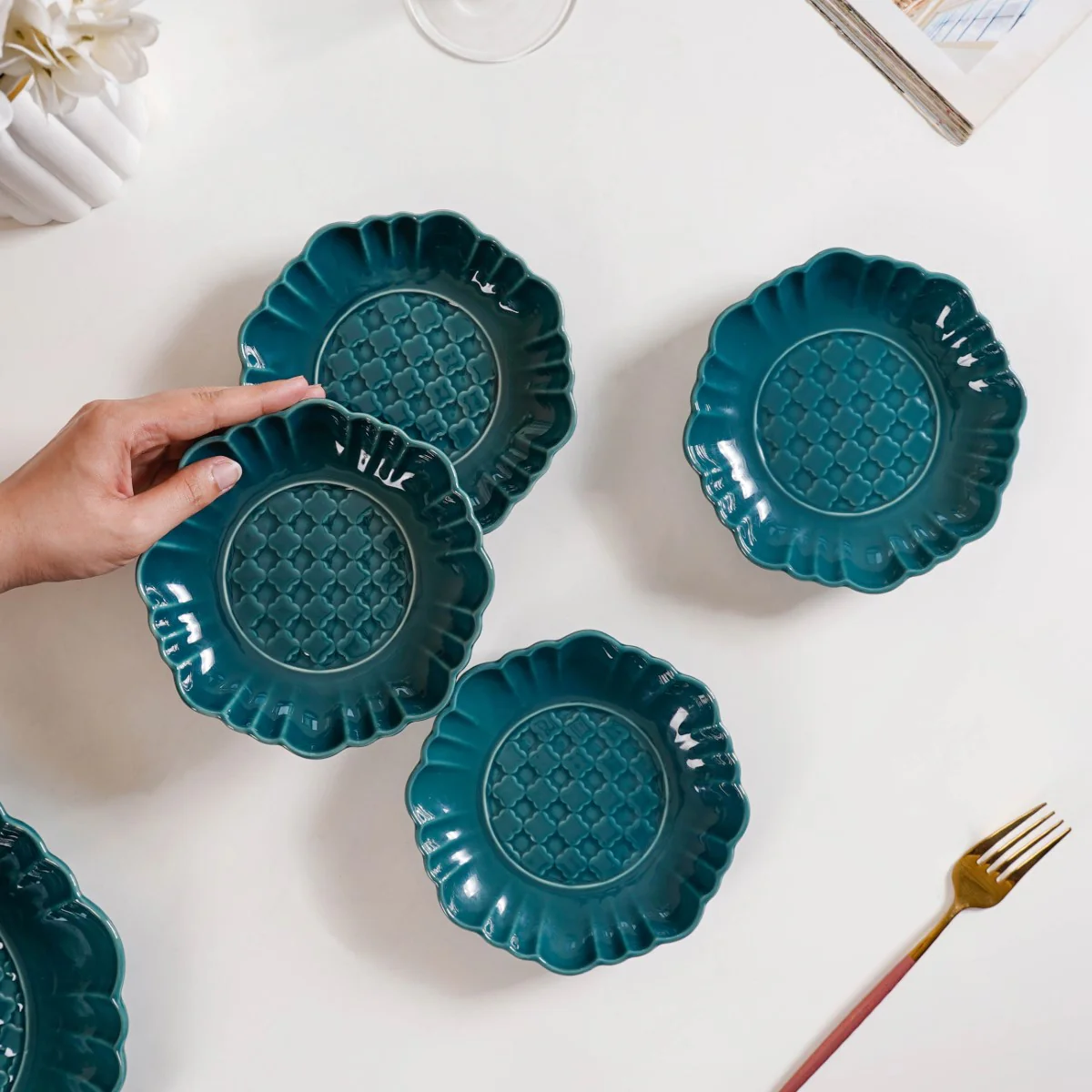 Luxe Ceramic Dessert Plate Green Set Of 4 6 Inch - Image 3