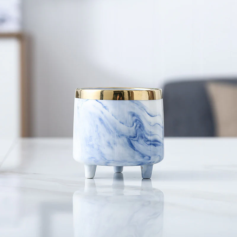Luxe Ceramic Marble Planter Blue With Legs - Image 5