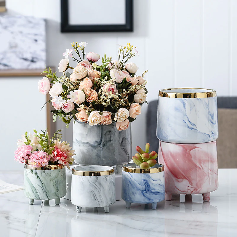 Luxe Ceramic Marble Planter Blue With Legs - Image 7