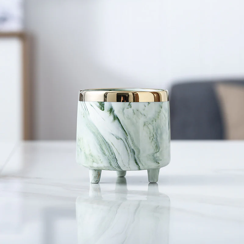 Luxe Ceramic Marble Planter Green With Legs - Image 4