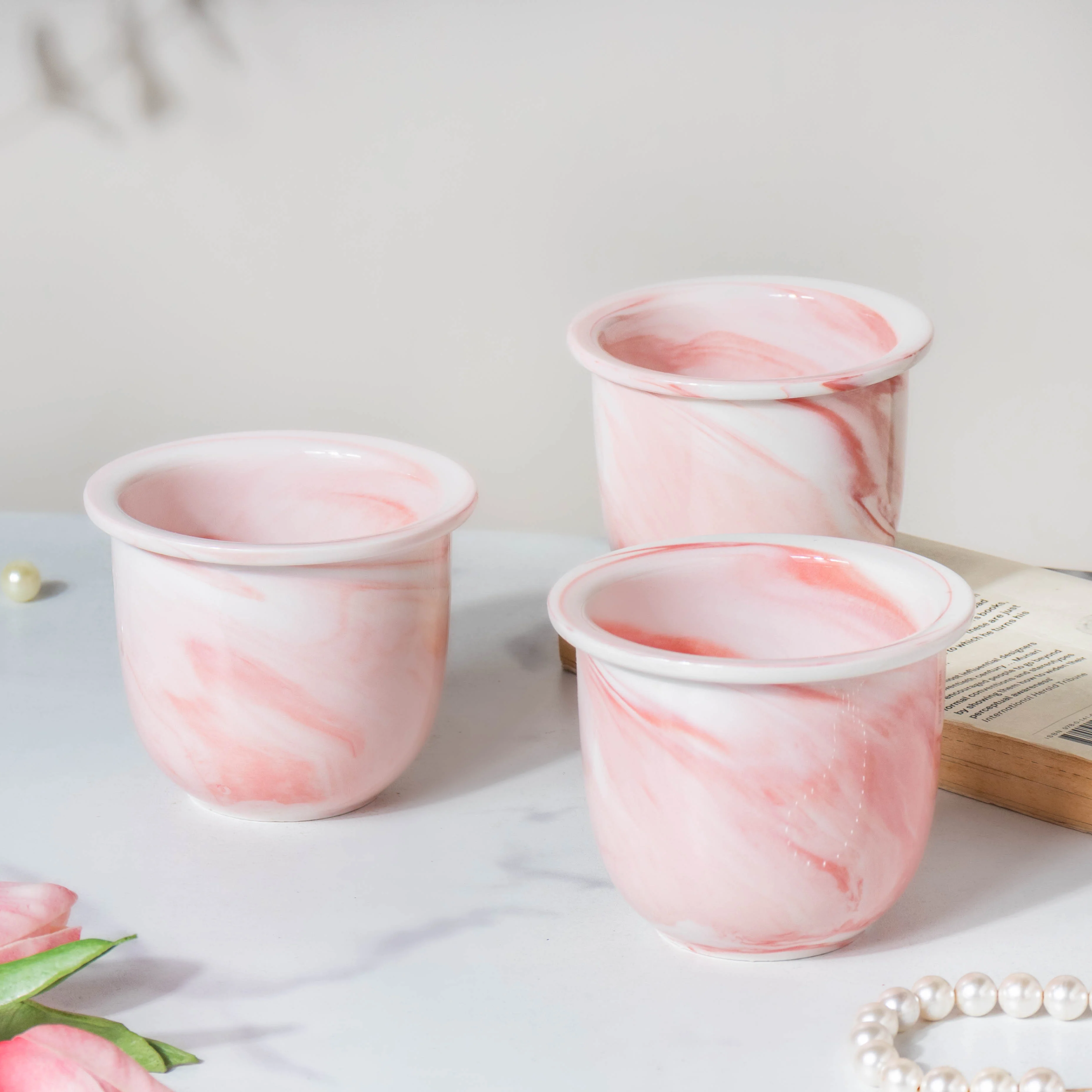 Luxe Ceramic Planter Set of 3 With Stand Pink - Image 4